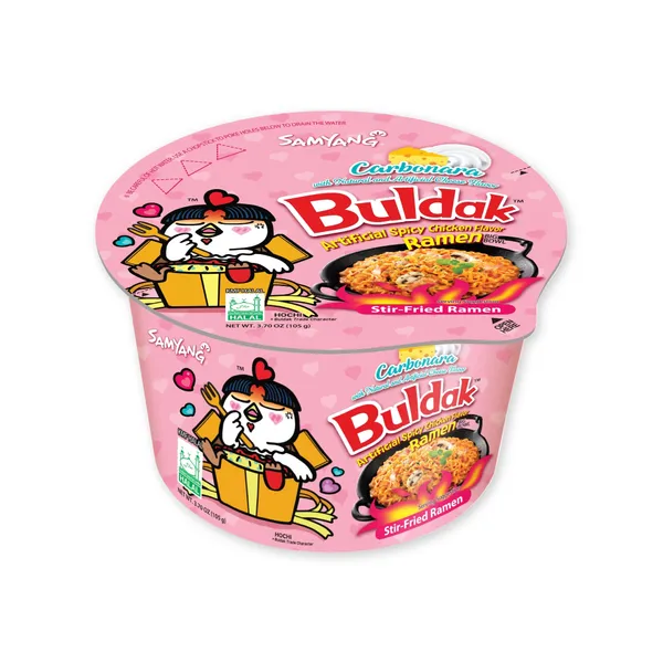 Hot Chicken Ramen ar karbonaras garšu krūzītē 80g, Buldak