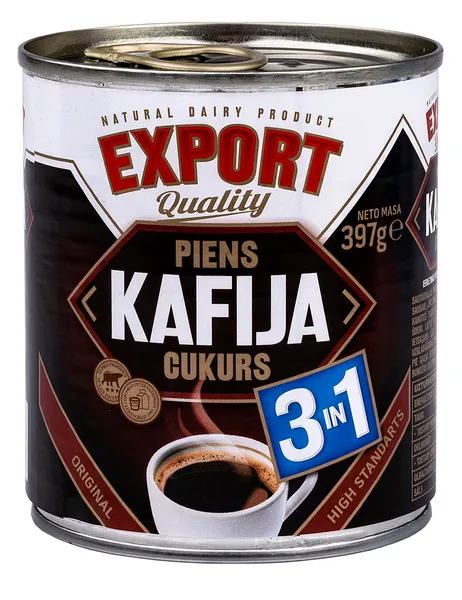 Iebiezināts piens ar kafiju 3in1 385g, Export
