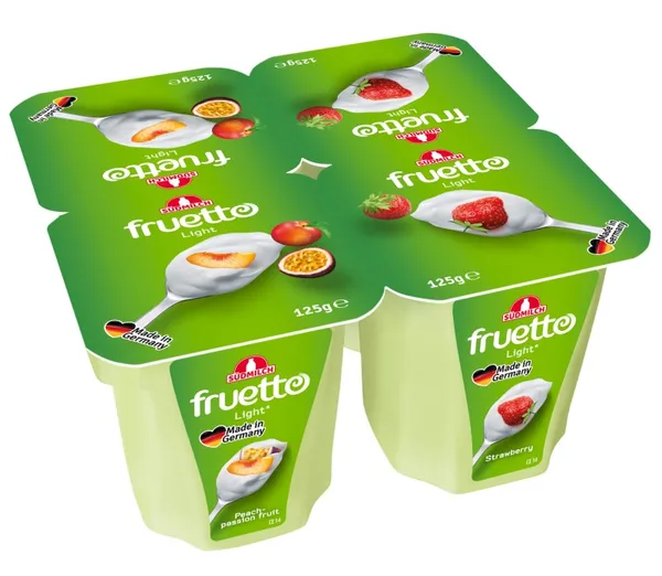 Jogurts Fruetto light persiku marakuja zemeņu 0.2% 125g