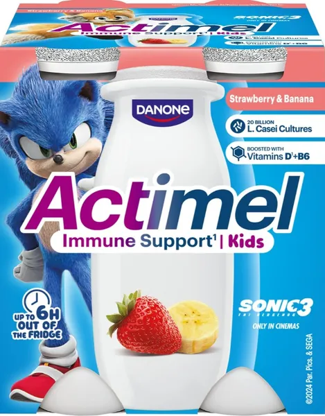 Jogurta dzēriens Actimel zemeņu - banānu Kids 4x100g, Danone