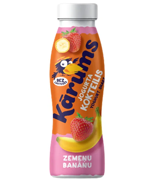 Jogurta kokteilis ar zemeņu - banānu piedevu, bez laktozes 230g, Kārums