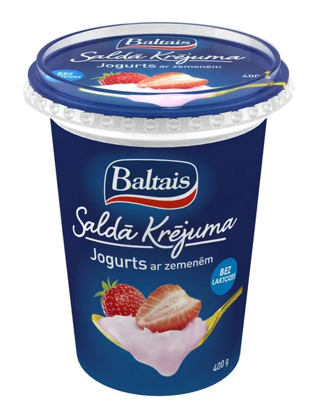 Baltais Saldā krējuma jogurts ar zemenēm, 400g