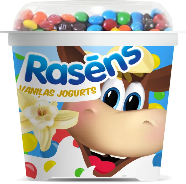 Jogurts RASĒNS vaniļas ar piena šokolādes konfektēm 110g
