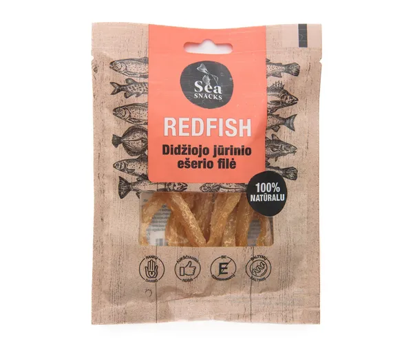 Jūras sarkanasara kaltētas filejas strēmeles 30g, Sea Snack