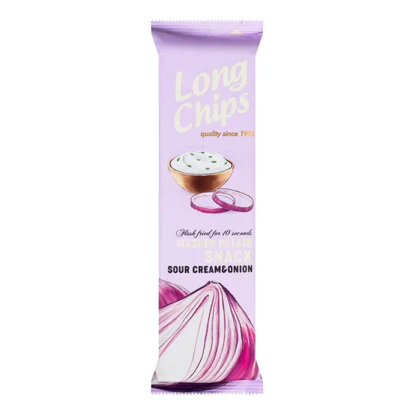 Kartupeļu plāksnes ar skābā krējuma un sīpolu garšu 75g, Long Chips