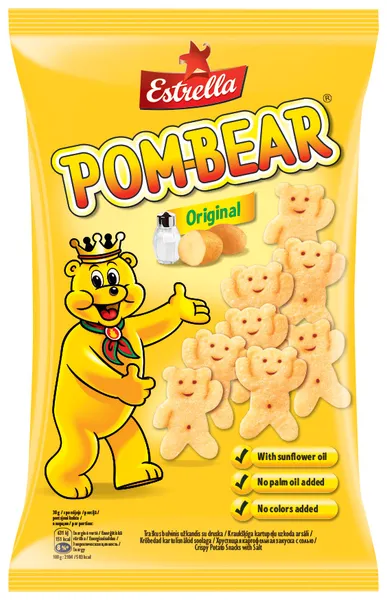 Kartupeļu uzkoda kraukšķīga Pom - Bear ar sāli 65g, Estrella