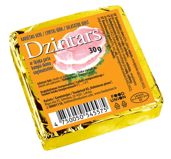 Kausētais siers Dzintars ar šķiņķi 30g
