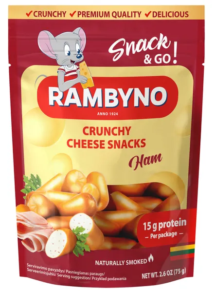 Kausēta kūp. siera uzkoda 45% ar šķiņķi 75g, Rambyno