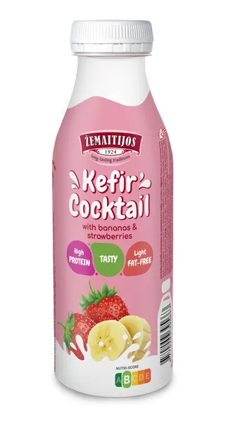Kefīra kokteilis ar banāniem un zemenēm 0.4% 450ml, Žemaitijos