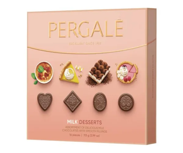 Konfekšu izlase Desserts ar piena šokolādi 113g, Pergale
