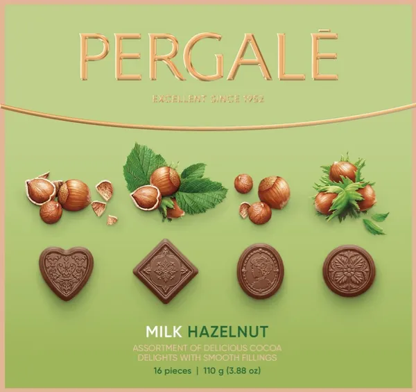 Konfekšu izlase Hazelnut ar piena šokolādi 110g, Pergale