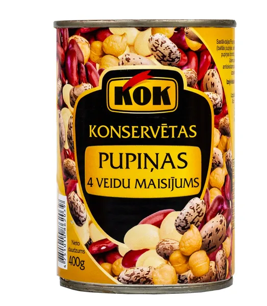 Konservētas pupiņas 4 veidu maisījums 400g (240g), KOK