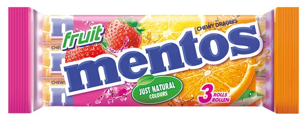 Košļājamās konfektes Fruit 3x38g, Mentos