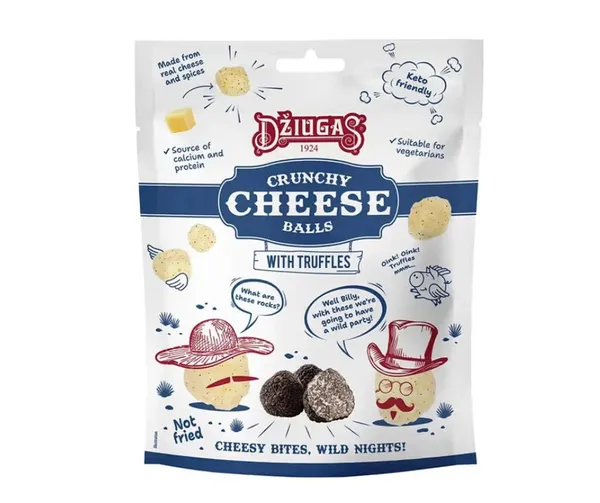 Kraukšķīgās siera bumbiņas ar trifelēm 45% 40g, Džiugas