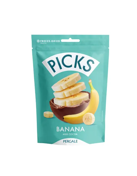 Liofilizēts banānu biezenis, piena kakao glazūrā Picks 90g, Pergale