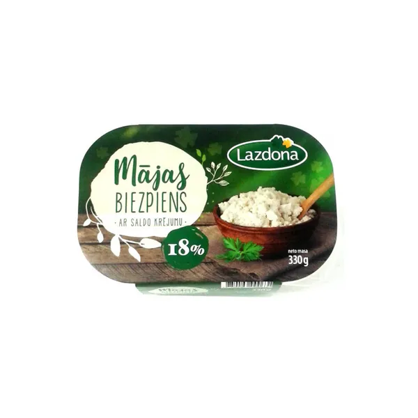 Mājas biezpiens ar saldo krējumu 18% 330g, Lazdonas PS