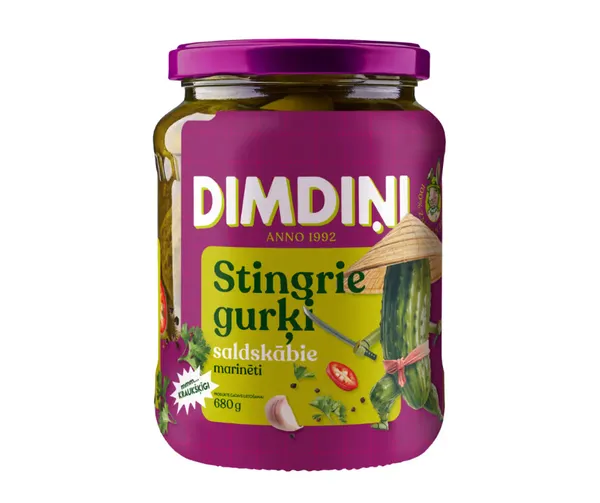 Marinēti gurķi, saldskābie 680g (340g), Dimdiņi