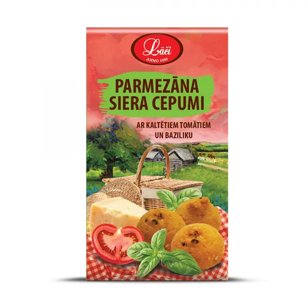 PARMEZĀNA SIERA CEPUMI AR KALTĒTIEM TOMĀTIEM UN BAZILIKU 100g, Lāči