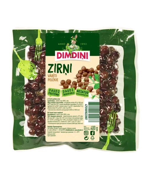 Pelēkie zirņi vārīti paciņā 400g, Dimdiņi