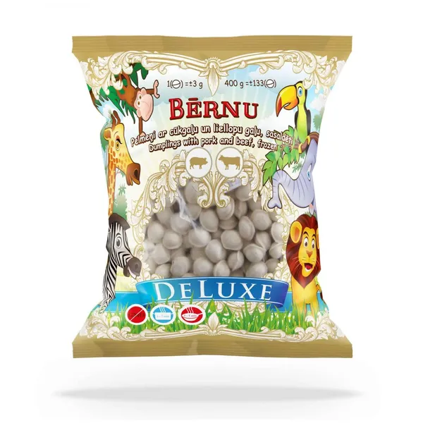 PELMEŅI DE LUXE BĒRNU AR CŪKGAĻU UN LIELLOPU GAĻU 400G