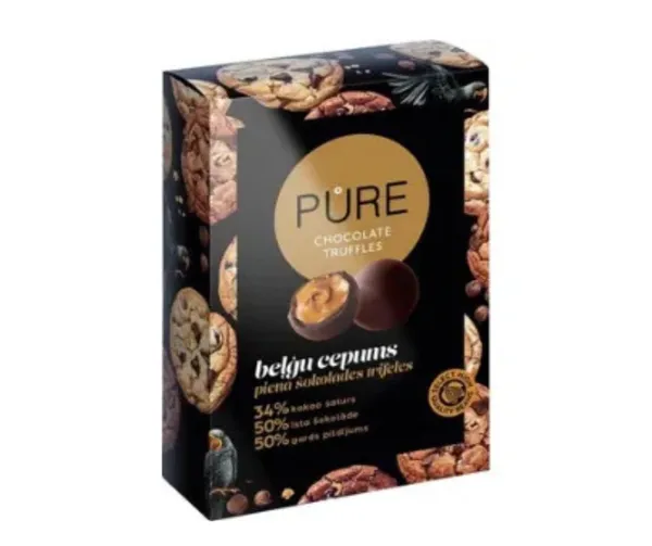Piena šokolādes trifeles ar beļģu cepumu krēma pildījumu 148g, Pure
