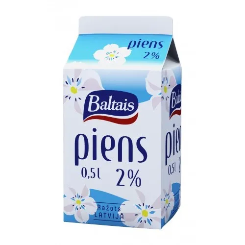 Piens 2% 0.5l, Baltais