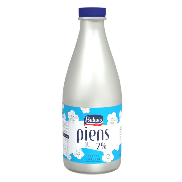Piens 2% pudelē 1l, Baltais