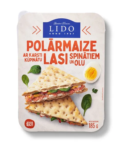 Polārmaize ar karsti kūpinātu lasi, spinātiem un olu /gāzē/ 200g, Lido