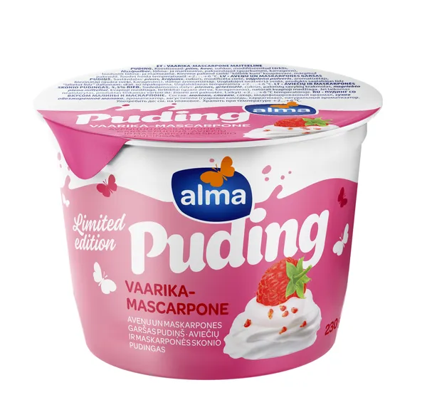 Pudiņš ar maskarpone un aveņu garšu 230g, Alma