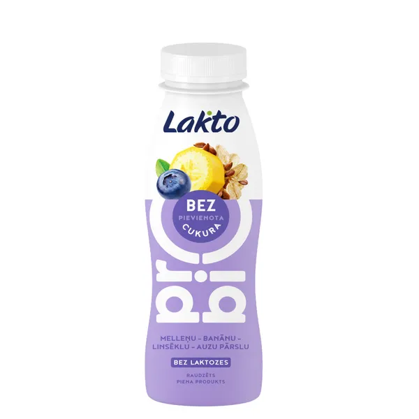 Raudzēts piena produkts, bezlaktozes, mellene - banāns - linsēklas 270g, Lakto