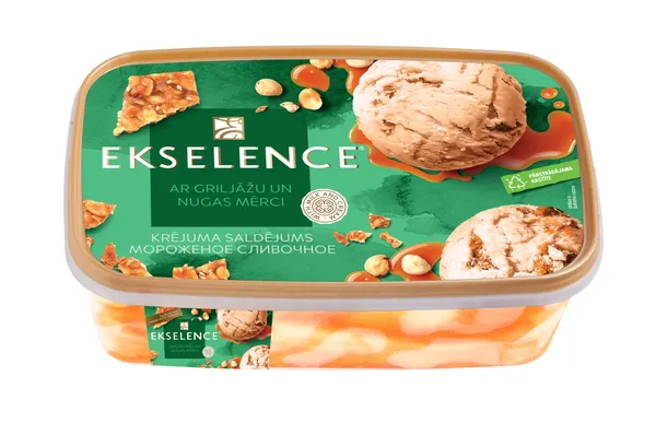 Saldējums krējuma ar lazdu riekstu garšu, nugas mērci un griljāžu 1l/485g, Ekselence