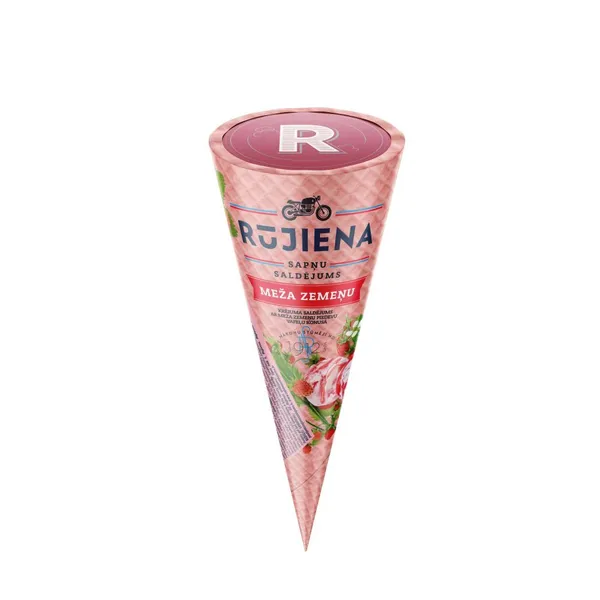 Saldējums krējuma ar meža zemeņu piedevu konusā 110ml/ 65g, Rūjiena