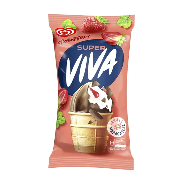 Saldējums krējuma Super Viva ar zemeņu ievār. 170ml/98g, Ingman