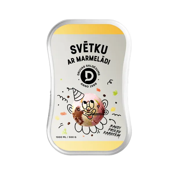 Saldējums Olu liķiera ar marmelādi, šok. gab. un roz. 1l/500g, Druva