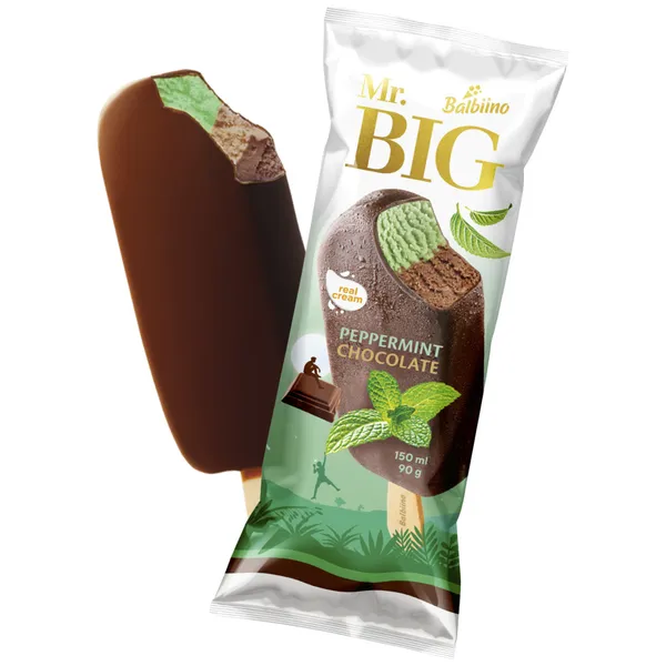 Saldējums Piparmētru garšas un šokolādes - krējuma, glaz. 150ml/90g, Mr.Big