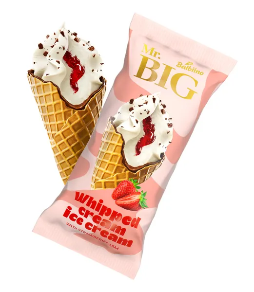 Saldējums putukrējuma ar zemeņu iev. un piena šok. gab.vaf. k. 165ml/94g, Mr.Big
