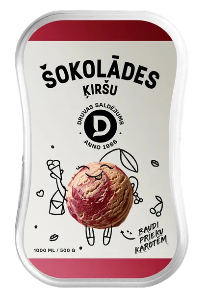 Saldējums šokolādes un ķiršu 1l/500g, Druva