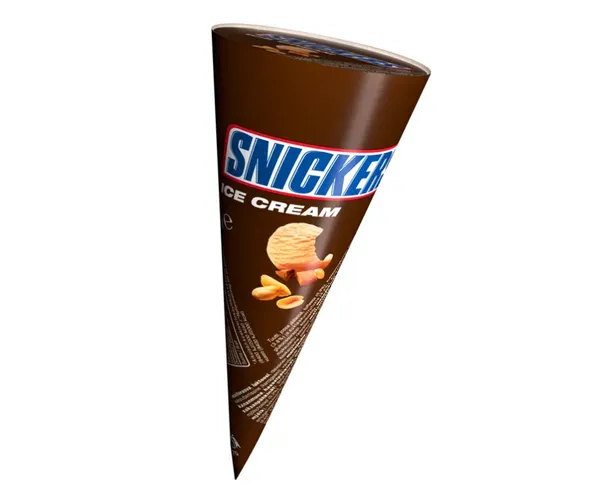 Saldējums vafeļu konusā 110ml/ 70g, Snickers