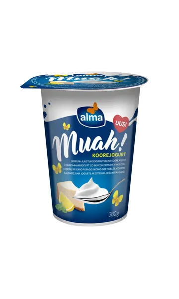 Jogurts saldkrējuma Muah! ar citronu - siera kūkas garšu 380g, Alma