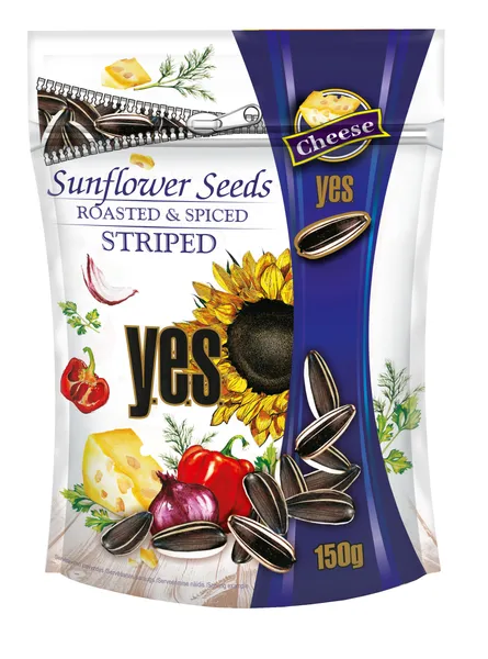 Saulespuķu sēklas ar sieru garšu strīpainas 150g, Y.E.S.