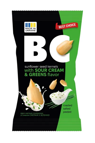 Saulespuķu sēklas lobītas, ceptas ar zaļ./sk. krējumu garšu 80g, Best Choice
