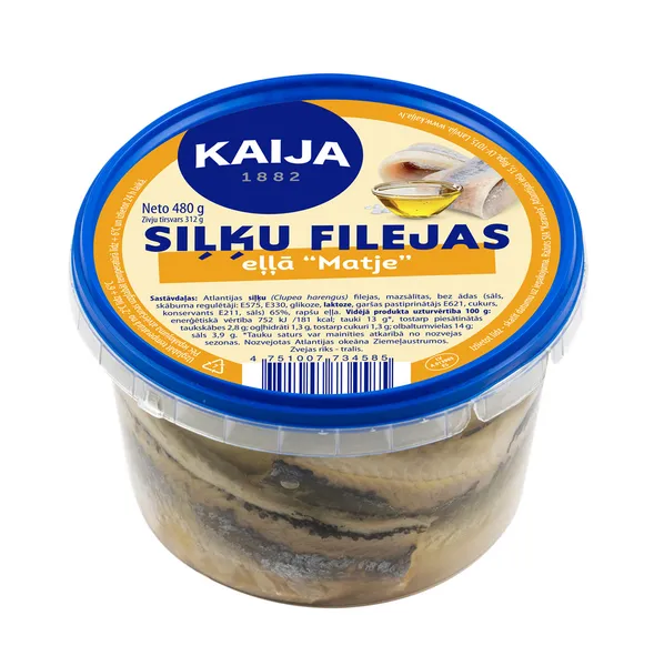 Siļķu filejas eļļā Matjē Tradicionālās receptes 480g (283g), Kaija