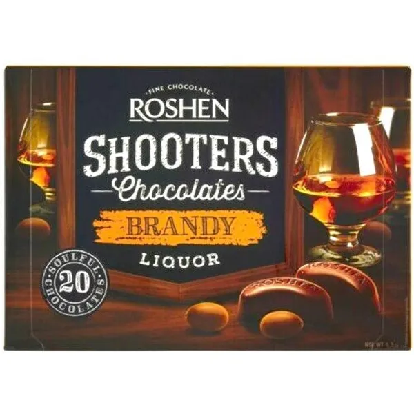 Šok. konfekšu kaste Shooters ar brendija liķieri 150g, Roshen