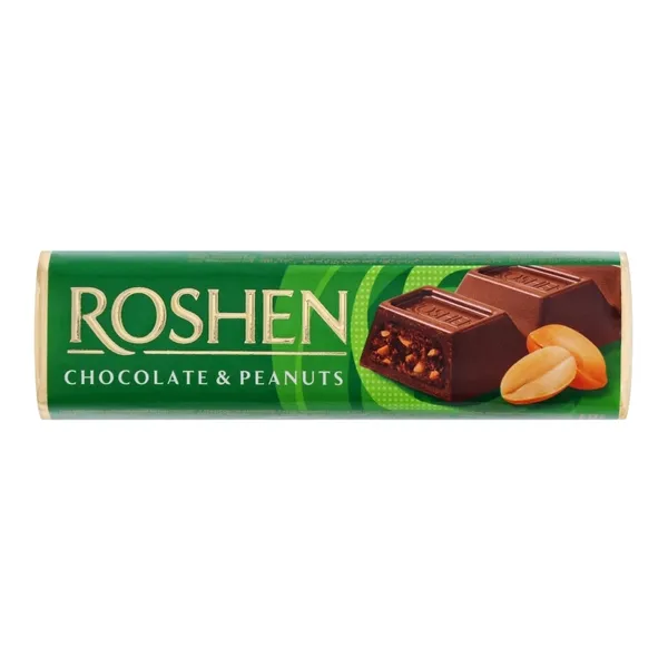 Šokolāde piena ar zemesriekstiem un šok. pild. 38g, Roshen