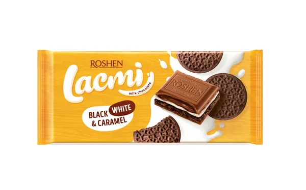 Piena šokolāde ROSHEN Lacmi Black, White&Caramel, 100g