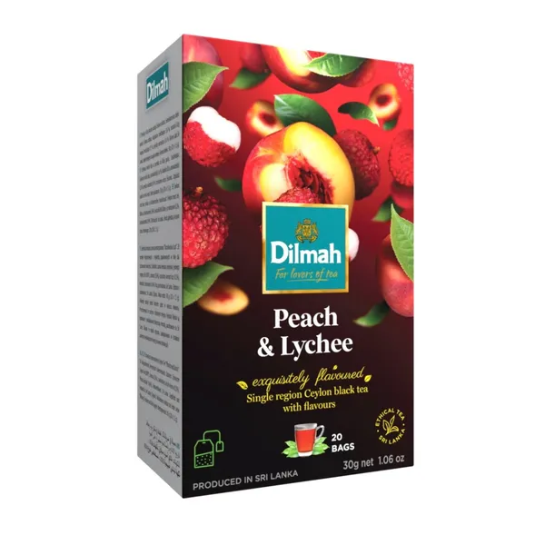 Tēja melnā ar persiku-ličī garšu 20x1.5g, Dilmah
