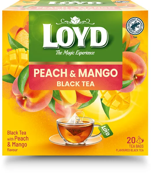 Tēja melnā aromatizēta ar mango un persiku garšu 20x1.8g, Loyd