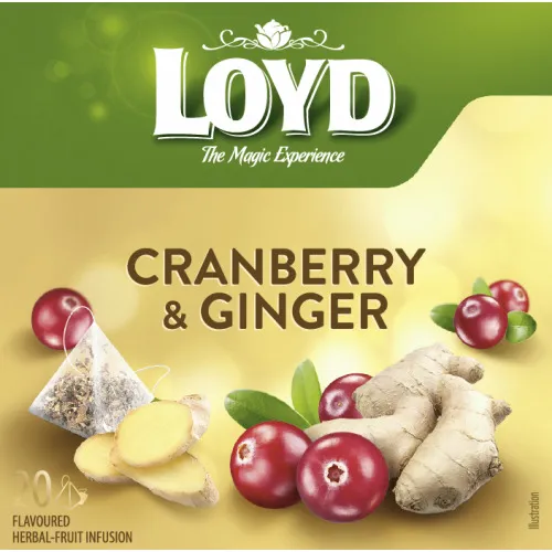 Tēja zaļā Pyramids dzērv, ingvera 20x2g, Loyd