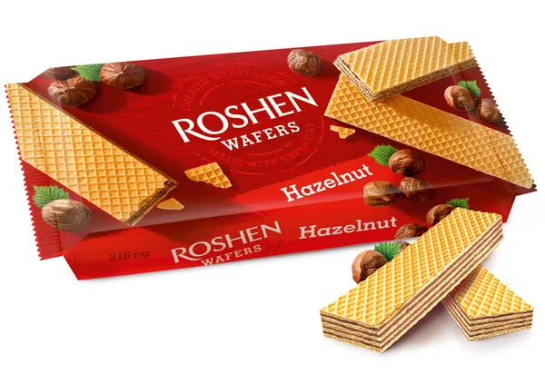 Vafeles Wafers ar riekstu krēma pildījumu Roshen 216g