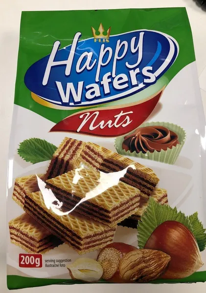 Vafeles Happy Wafers ar lazdu riekstu pild. 200g